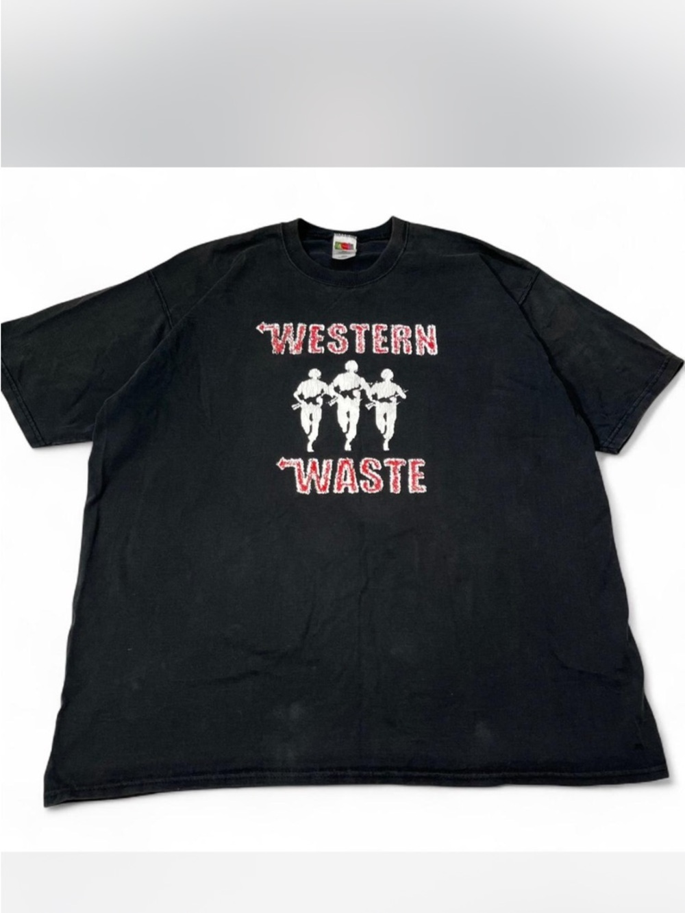 Vtg Fruit of the Loom Western Waste Graphic T-Shirt Black Short Sleeve Sz 2XL